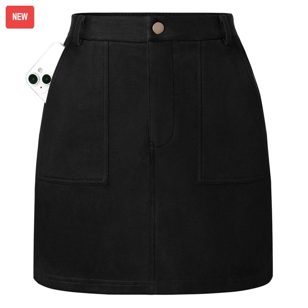 Faux Suede Mini Skirt with Pockets, High Waisted Pencil Fit